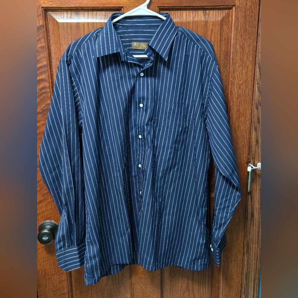 Classic Navy Striped Dress Shirt